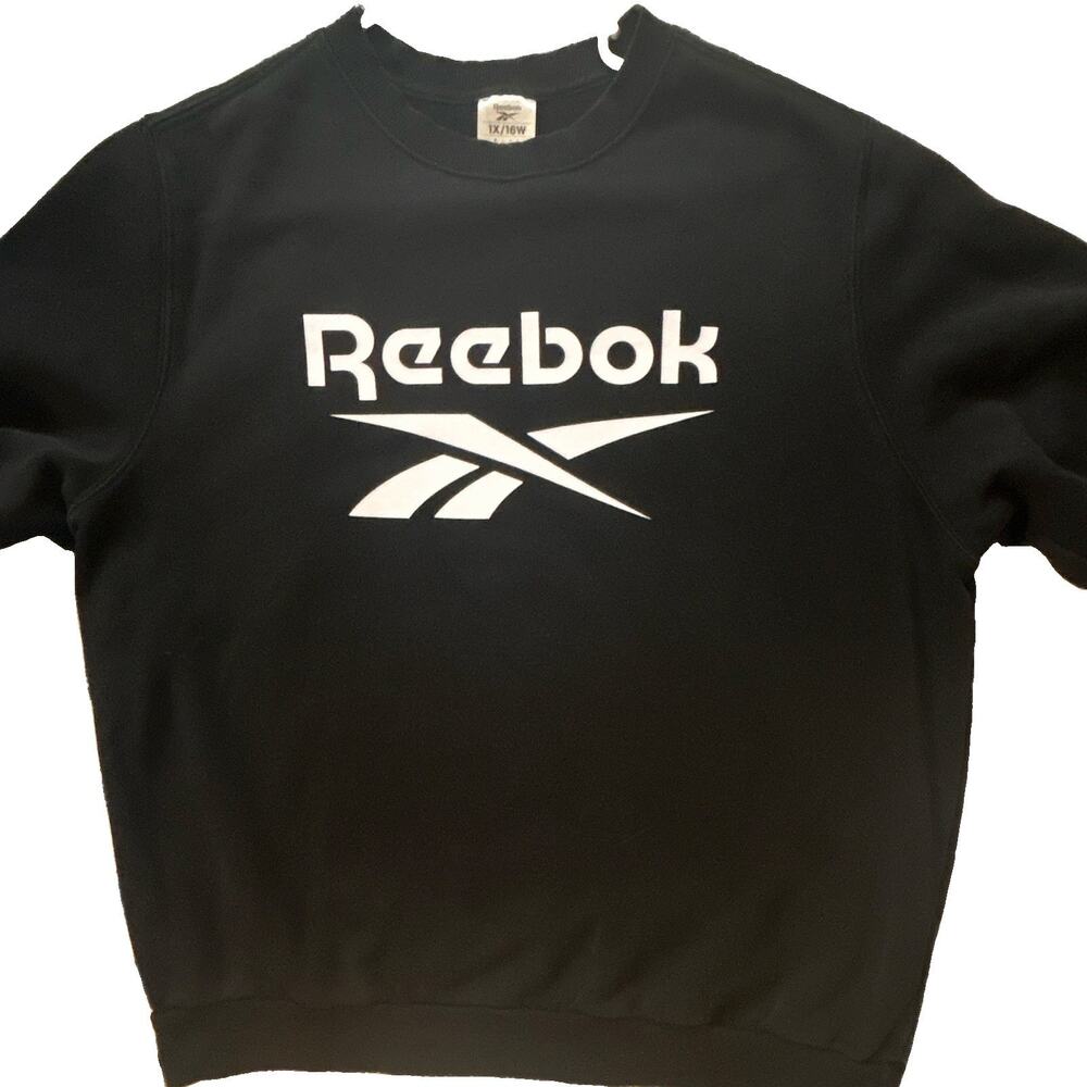 Reebok Black Crew Neck Pullover Fleece Sweatshirt Logo Graphic Womens Plus 1X